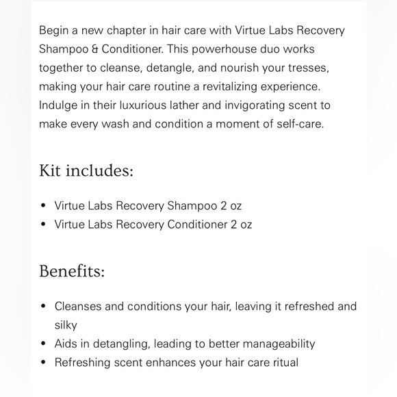 (NEW) Virtue Recovery Shampoo & Conditioner Bundle, Travel Size, 2 fl oz each - Picture 3 of 14